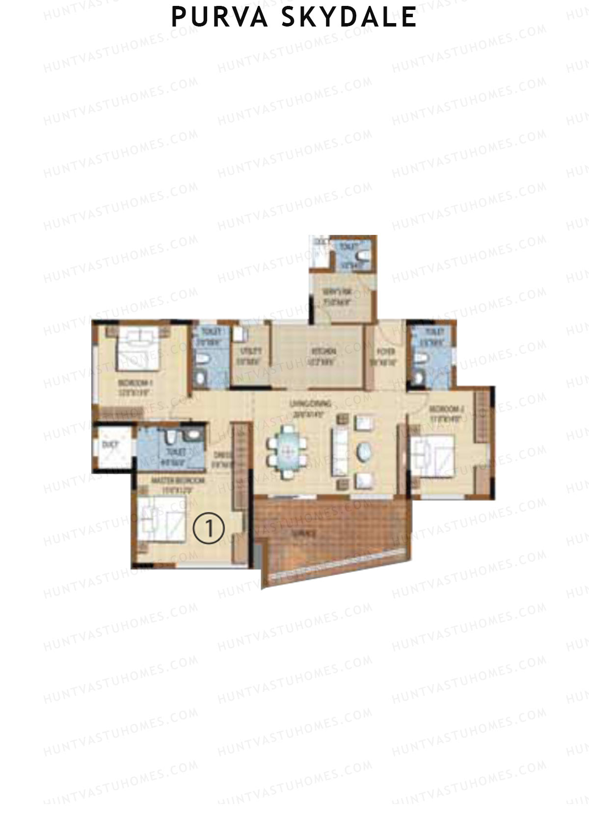 Purva Skydale Tower 1 Unit 1 Floor Plan