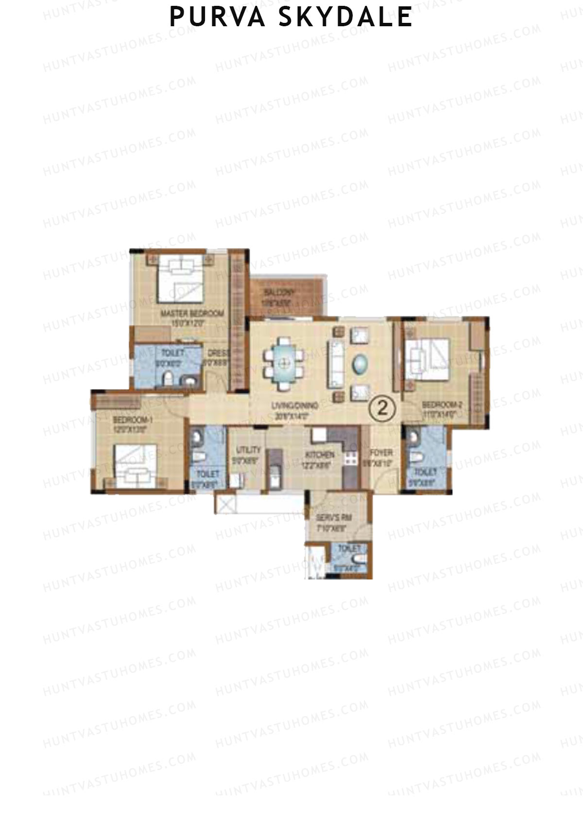 Purva Skydale Tower 1 Unit 2 Floor Plan