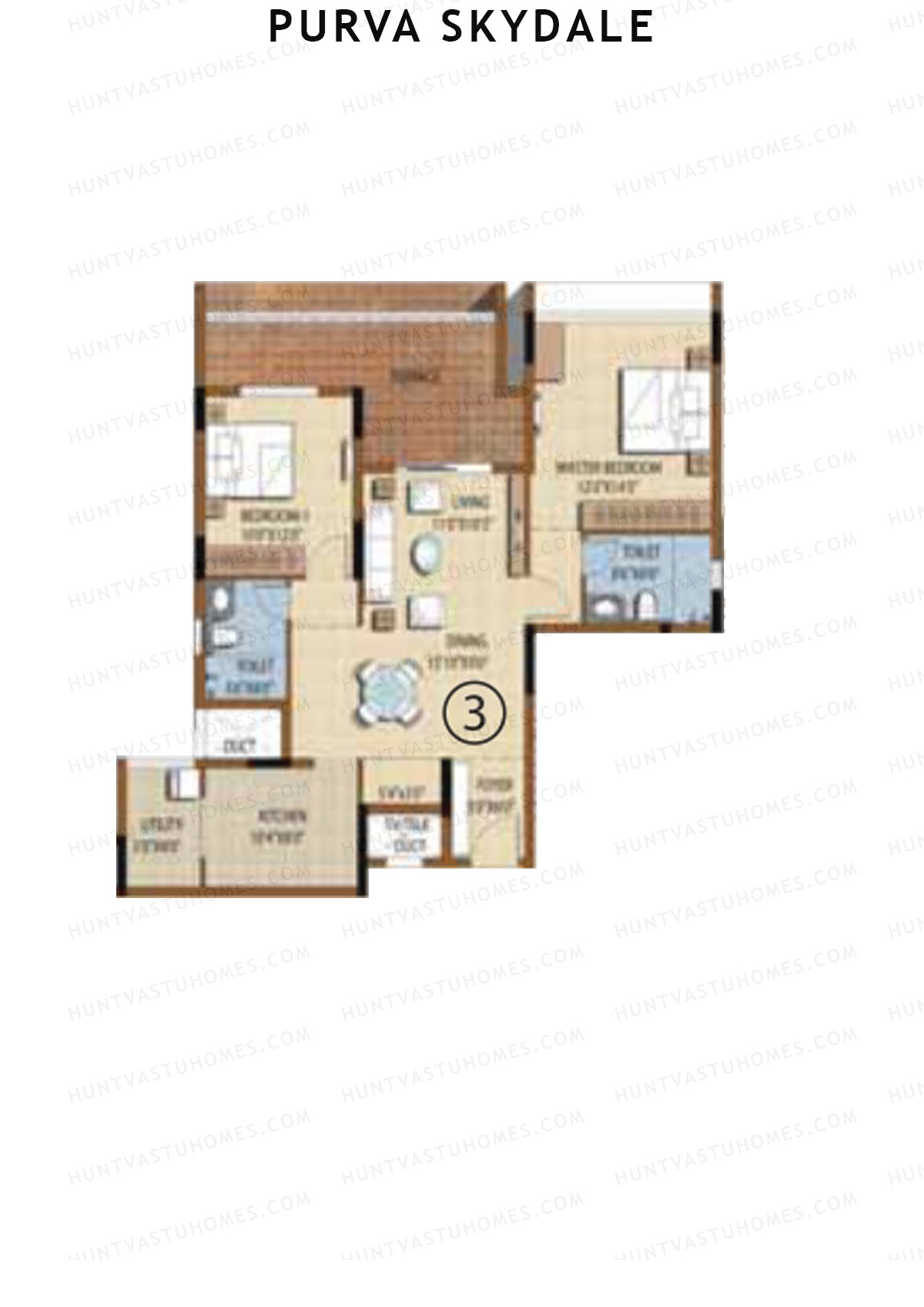 Purva Skydale Tower 1 Unit 3 Floor Plan