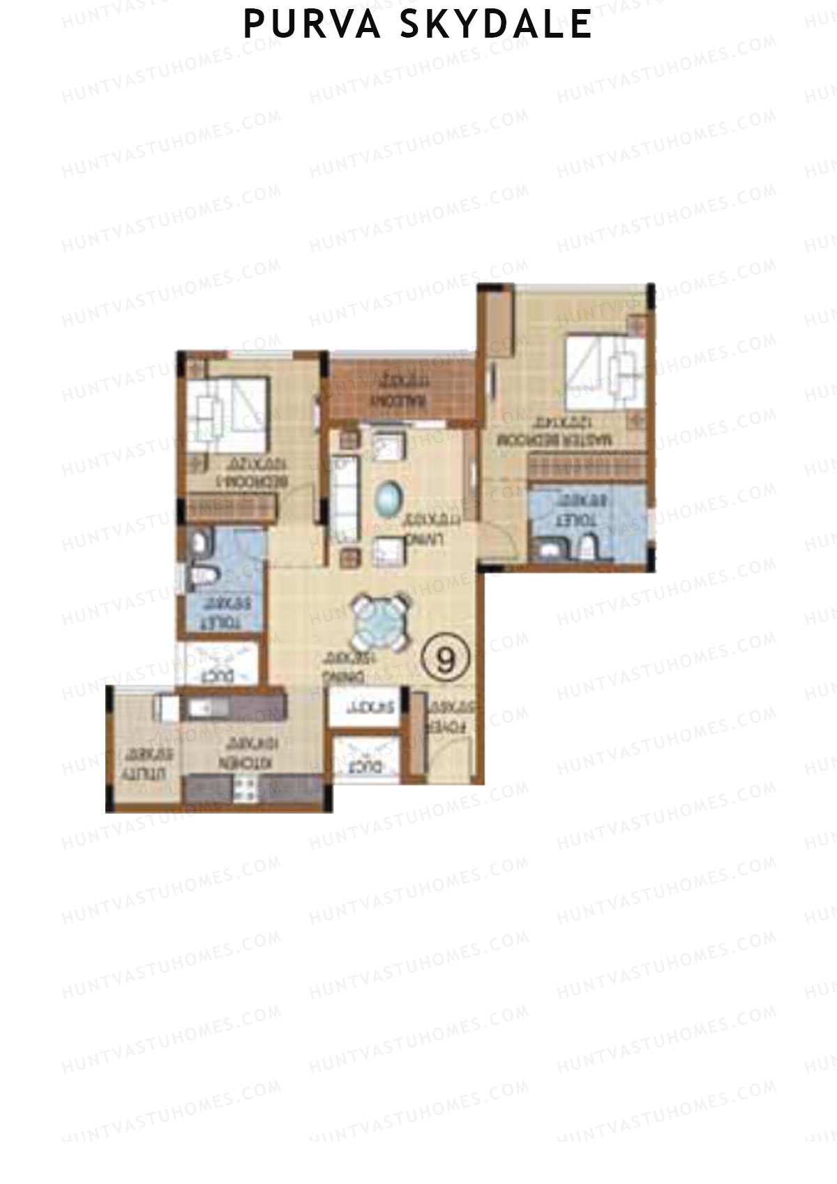 Purva Skydale Tower 1 Unit 3 Floor Plan