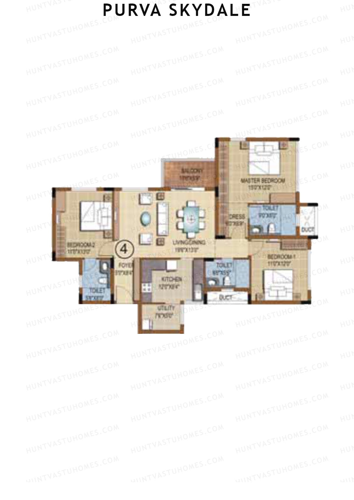 Purva Skydale Tower 1 Unit 4 Floor Plan