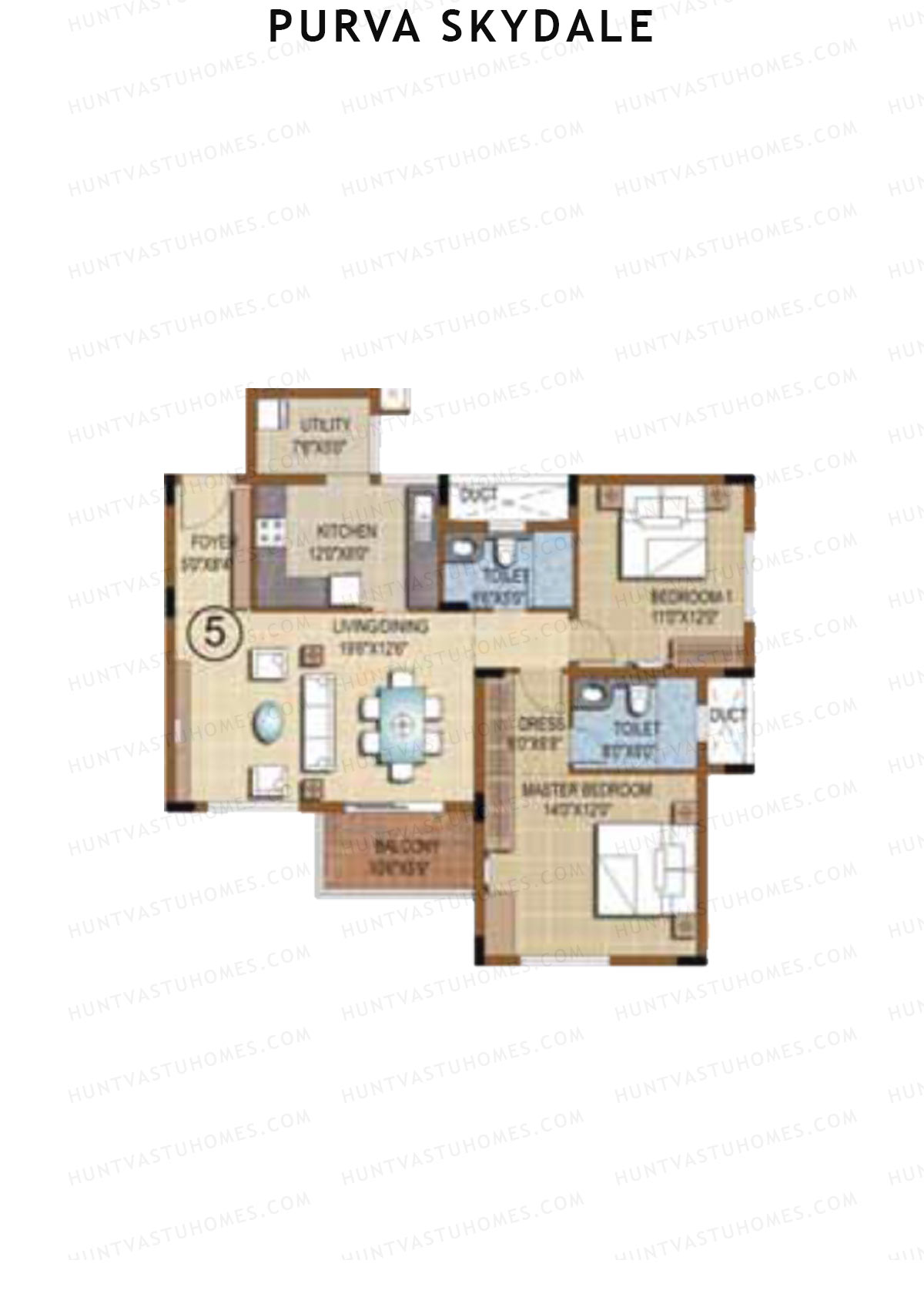 Purva Skydale Tower 1 Unit 5 Floor Plan