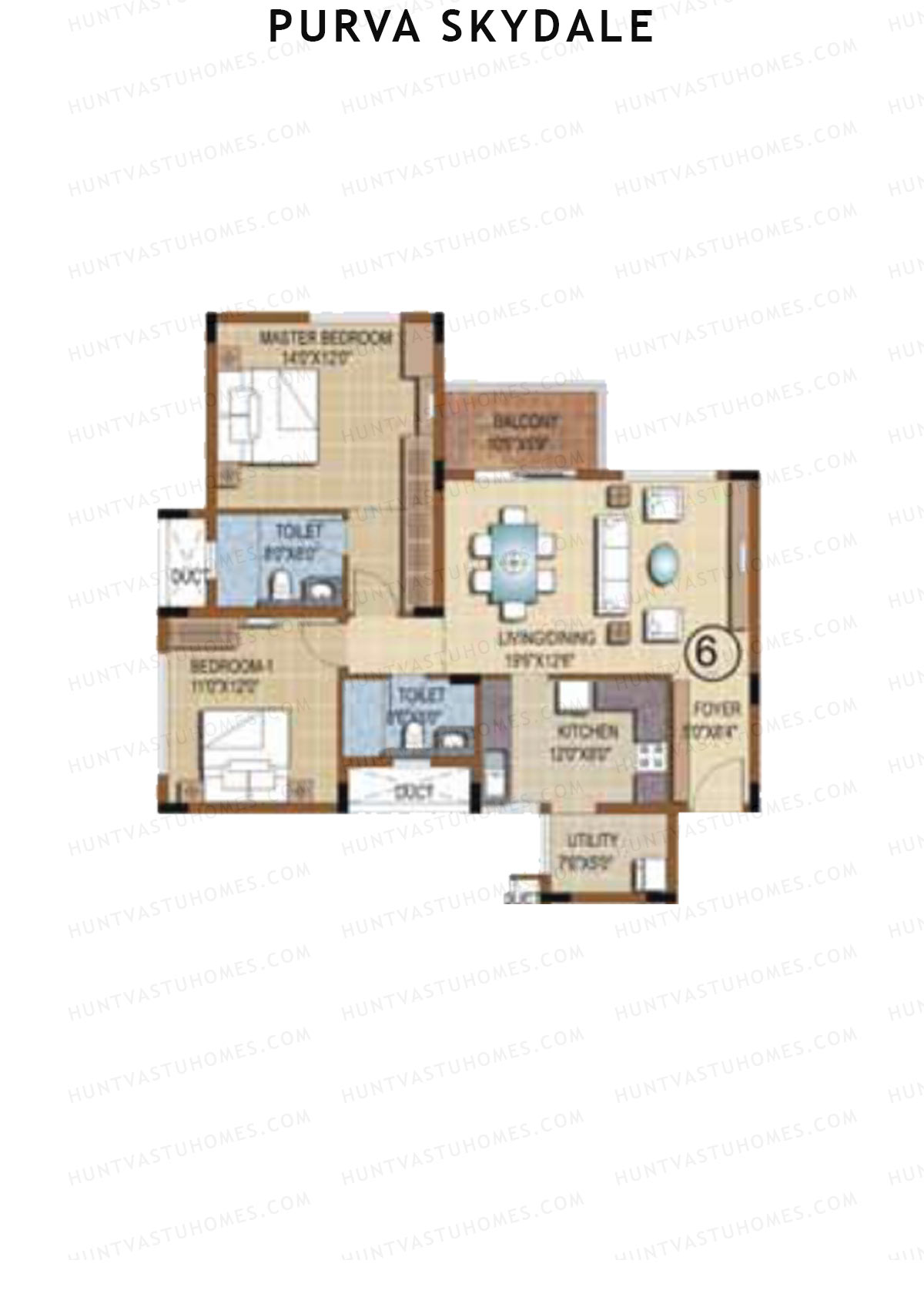Purva Skydale Tower 2 Unit 6 Floor Plan