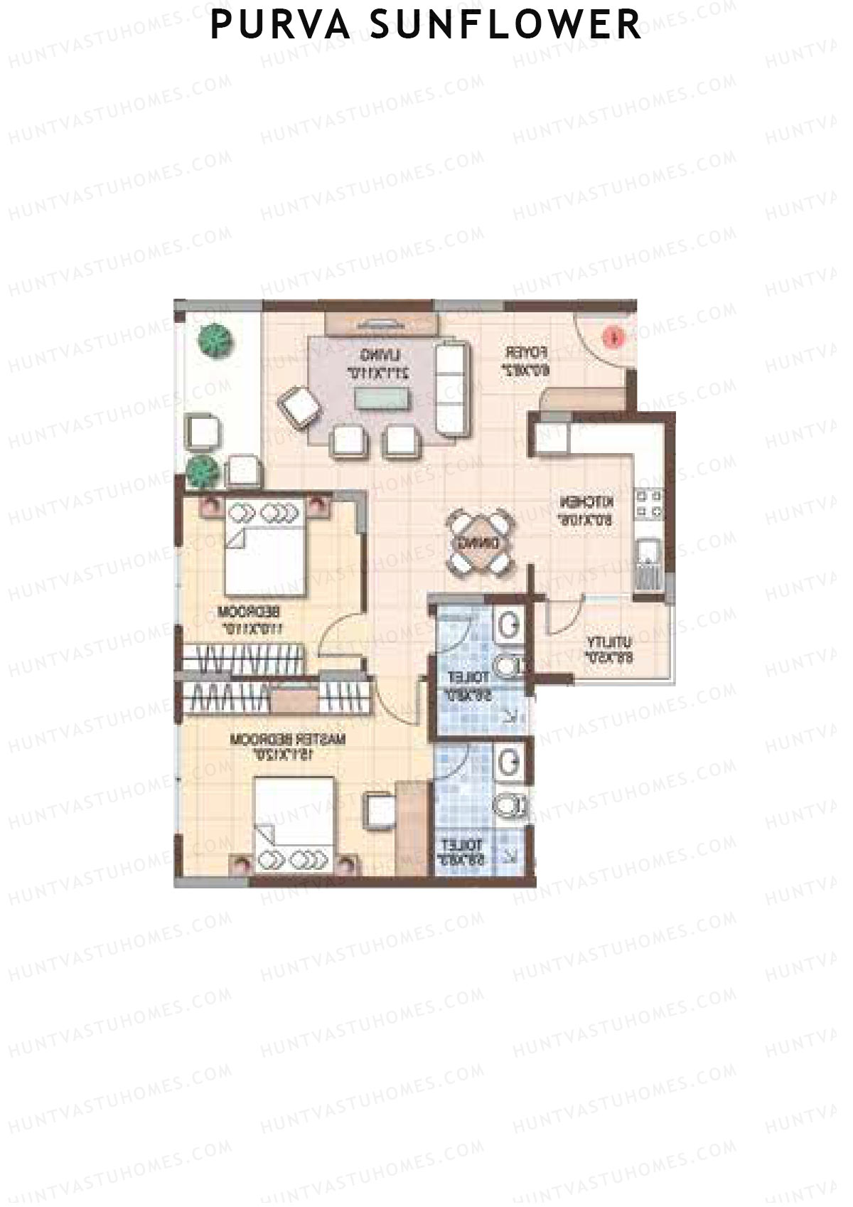 Purva Sunflower Wing B Unit 3 (Type D) Floor Plan