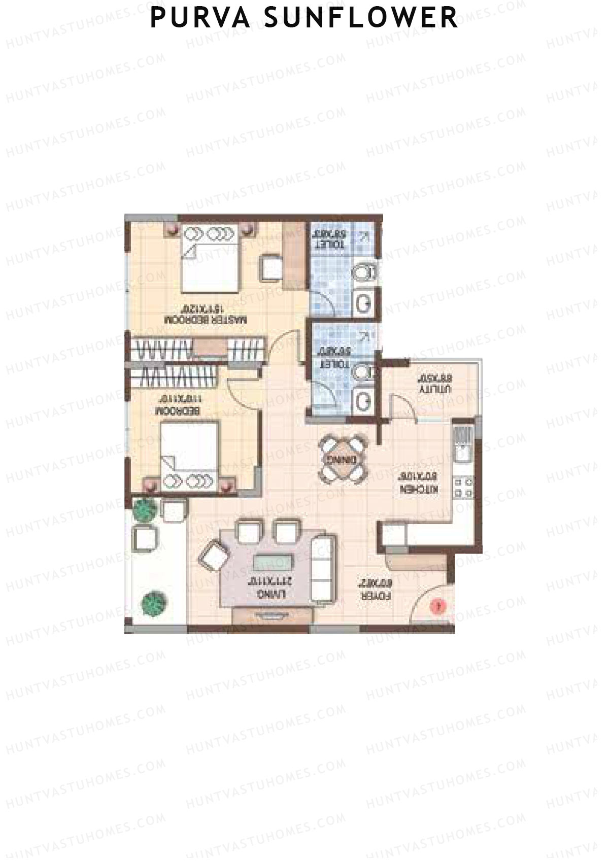 Purva Sunflower Wing D Unit 2 (Type D) Floor Plan