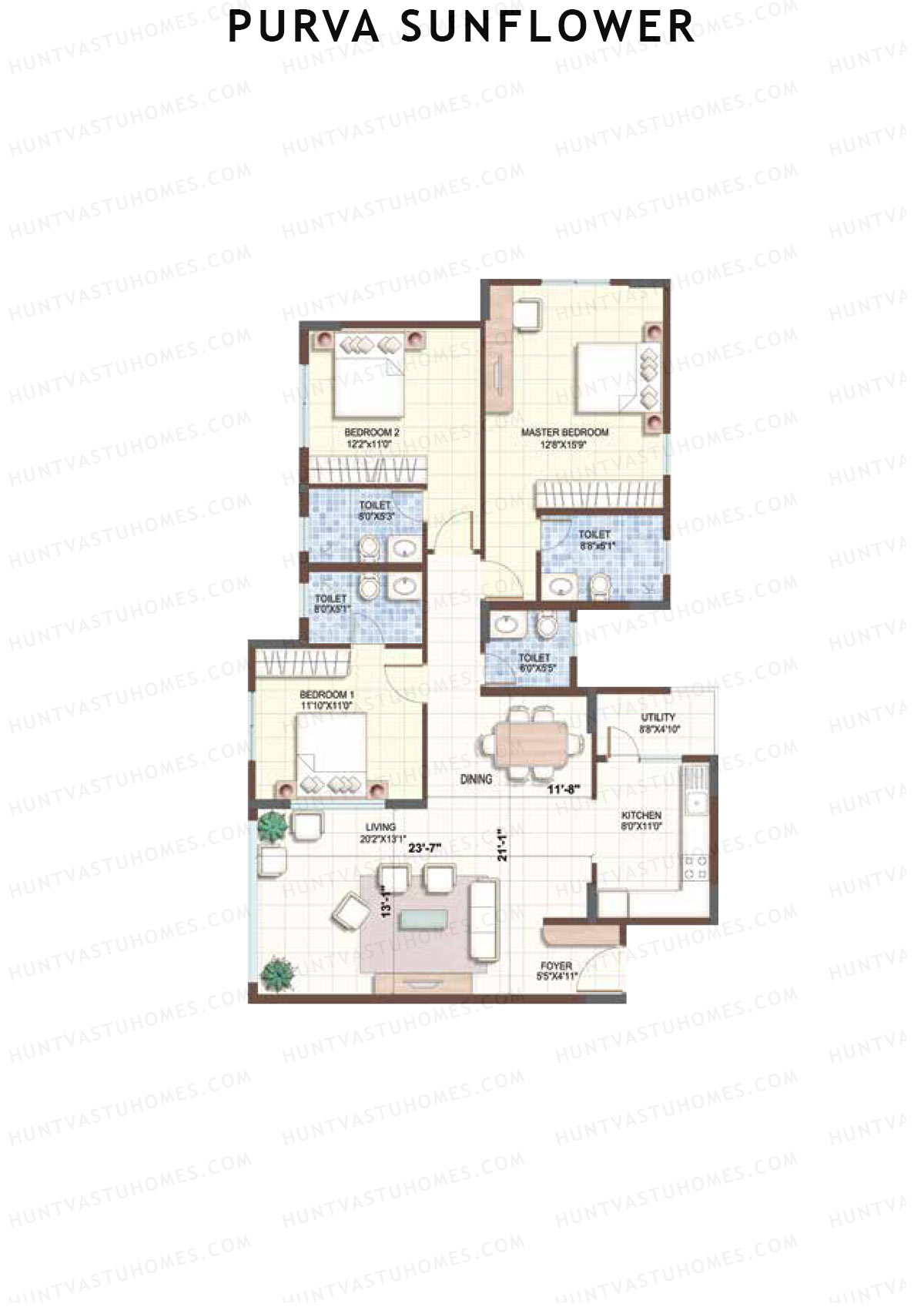 Purva Sunflower Wing D Unit 4 (Type A) Floor Plan