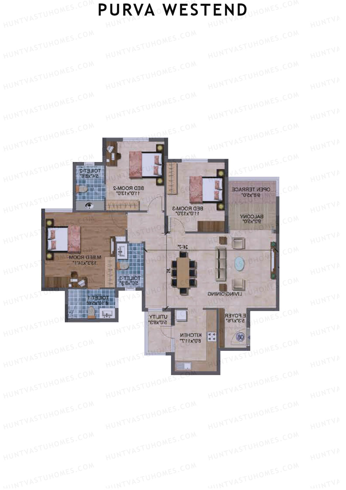 Purva Westend Tower A Unit 1 Type (Penthouse) Floor Plan
