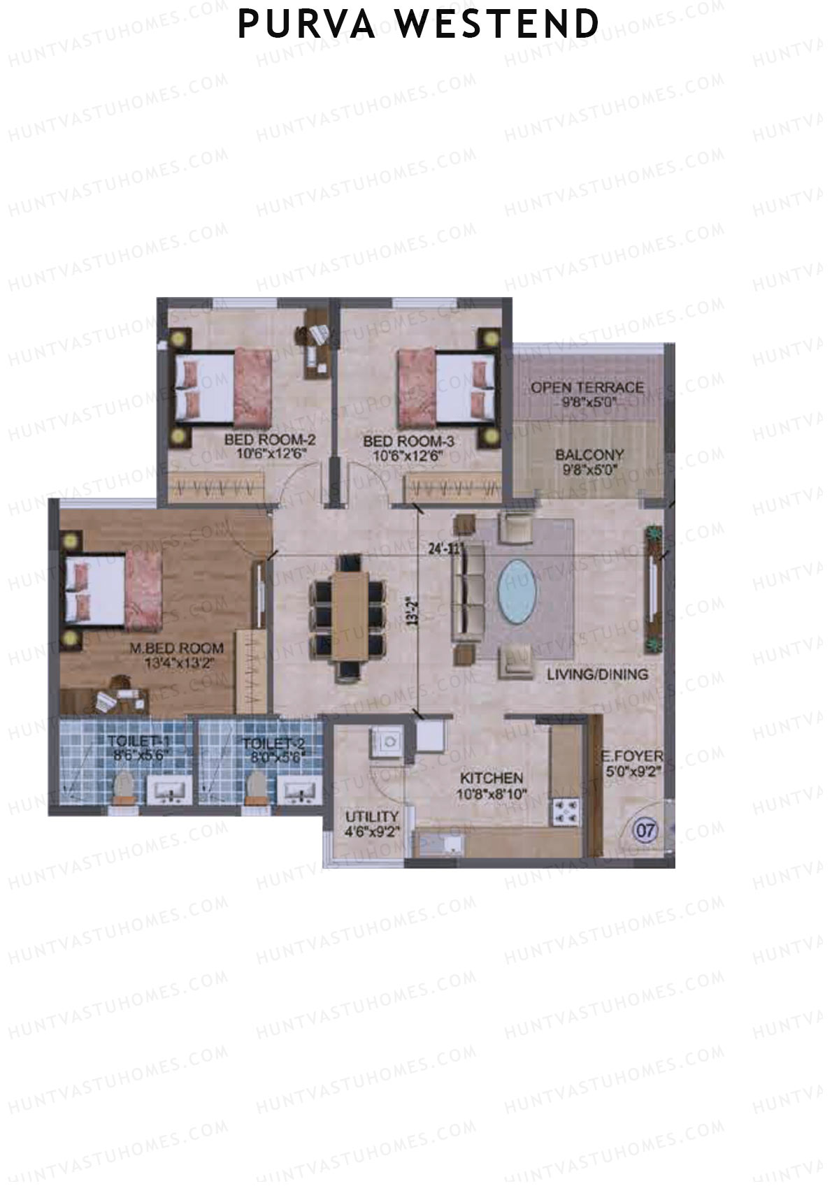 Purva Westend Tower A Unit 7 Type (Penthouse) Floor Plan