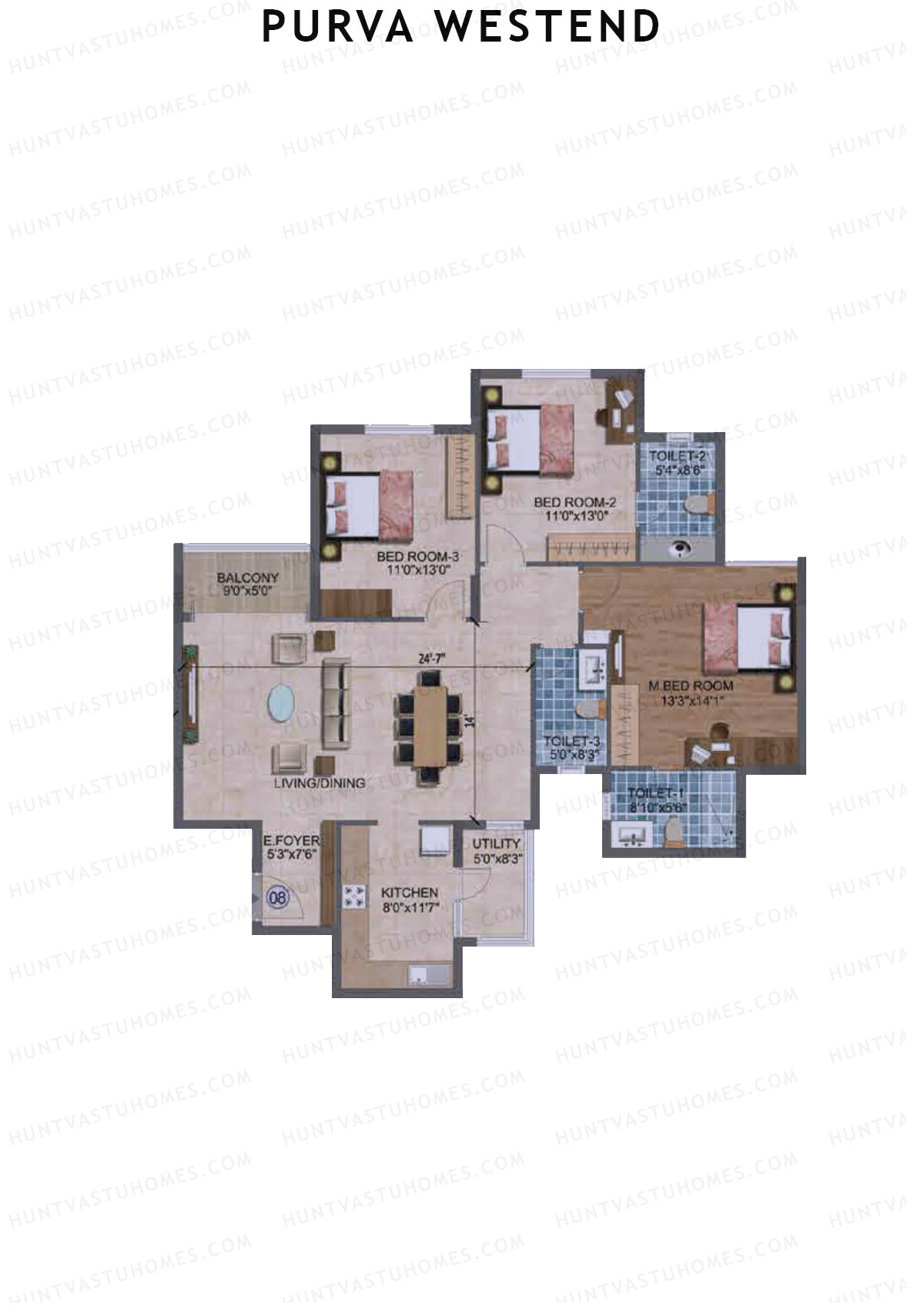 Purva Westend Tower A Unit 8 Floor Plan
