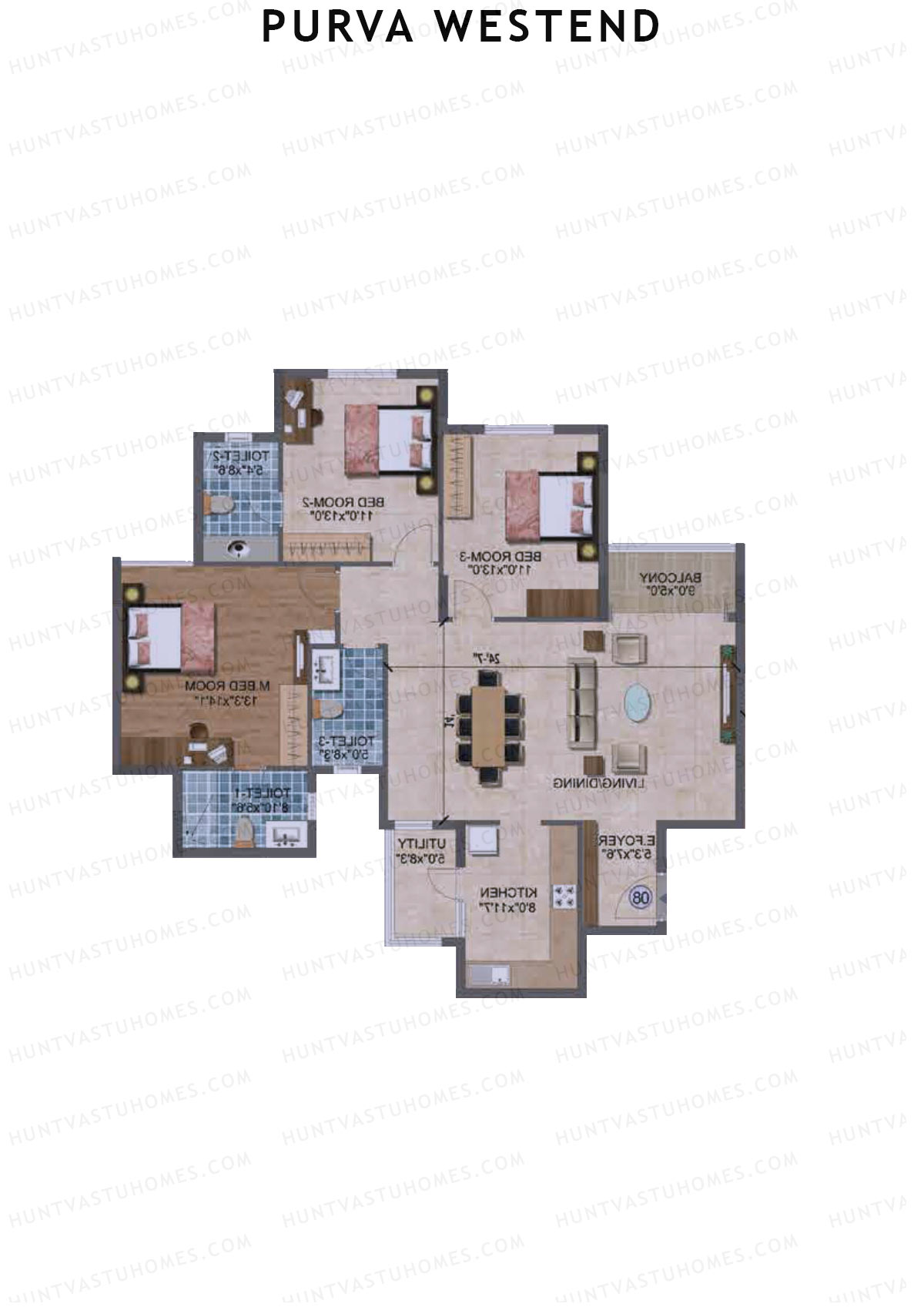 Purva Westend Tower B Unit 1 Floor Plan