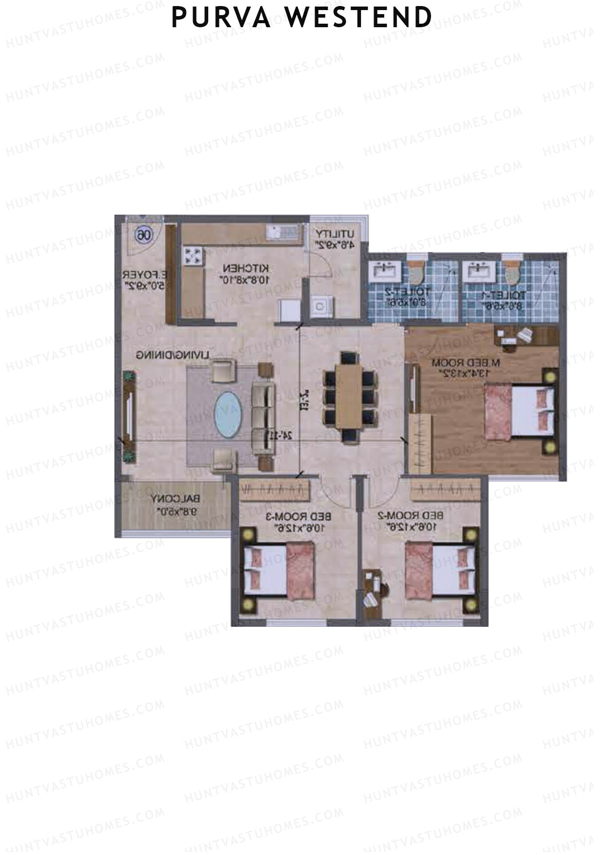 Purva Westend Tower B Unit 3 Floor Plan