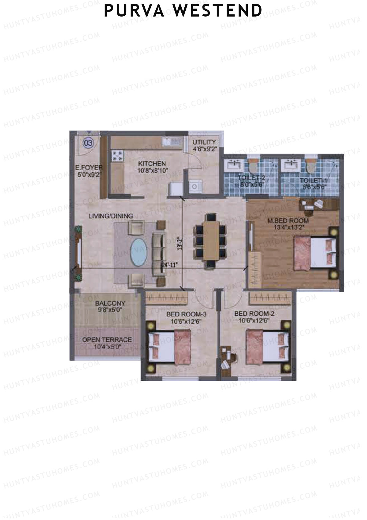 Purva Westend Tower B Unit 3 Type (Penthouse) Floor Plan