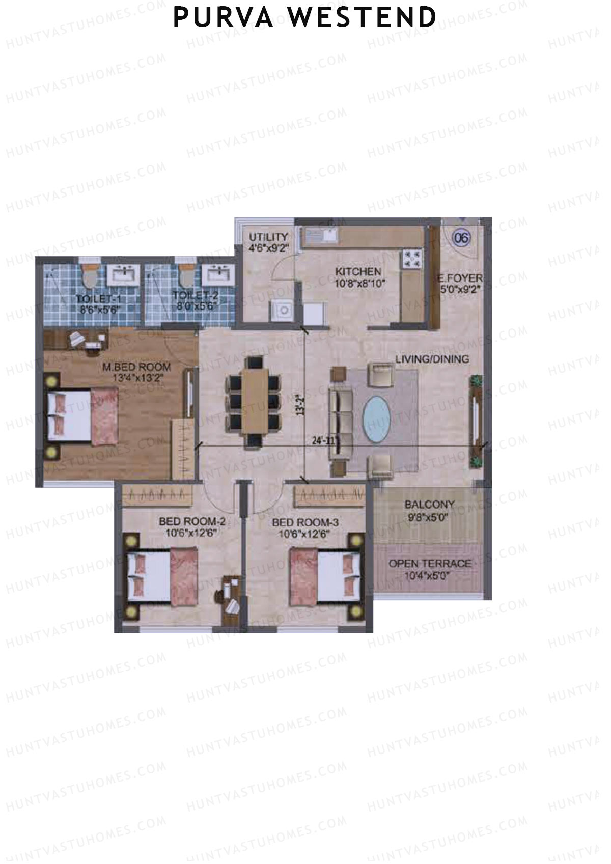 Purva Westend Tower B Unit 6 Type (Penthouse) Floor Plan