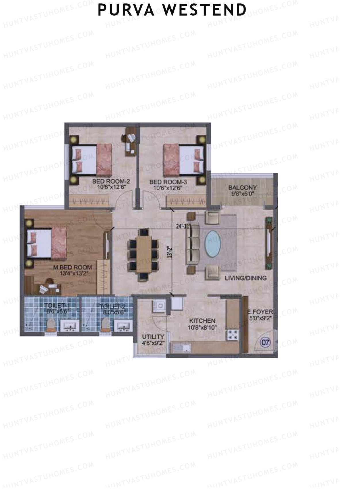 Purva Westend Tower B Unit 7 Floor Plan