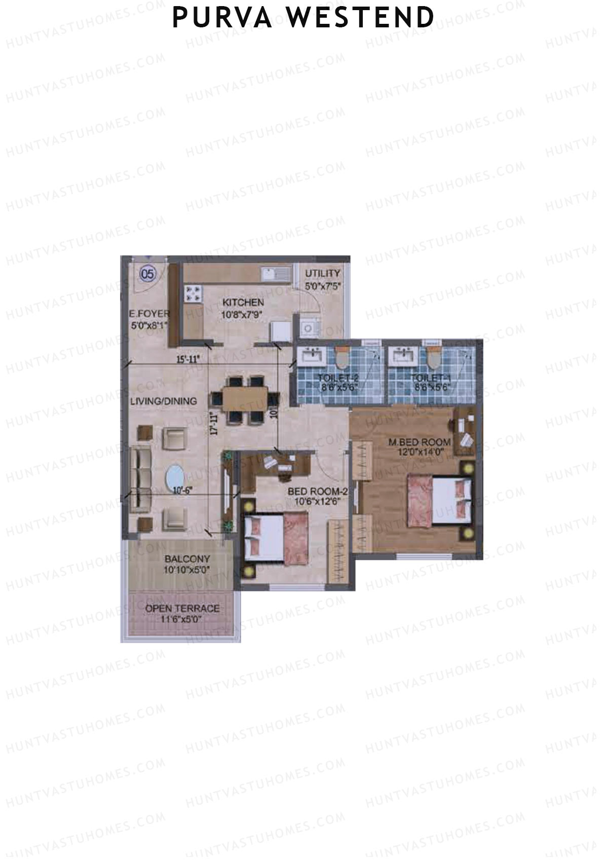 Purva Westend Tower C Unit 5 Type (Penthouse) Floor Plan