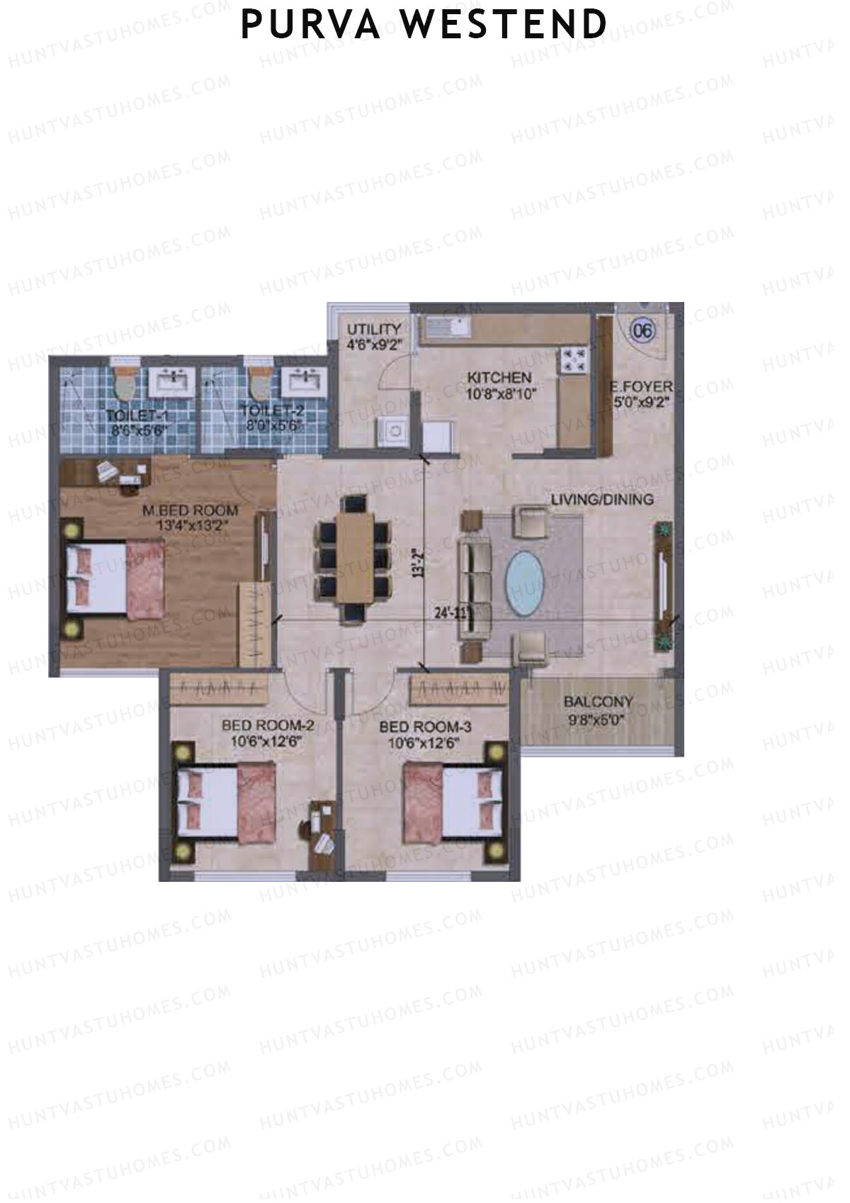 Purva Westend Tower C Unit 6 Floor Plan