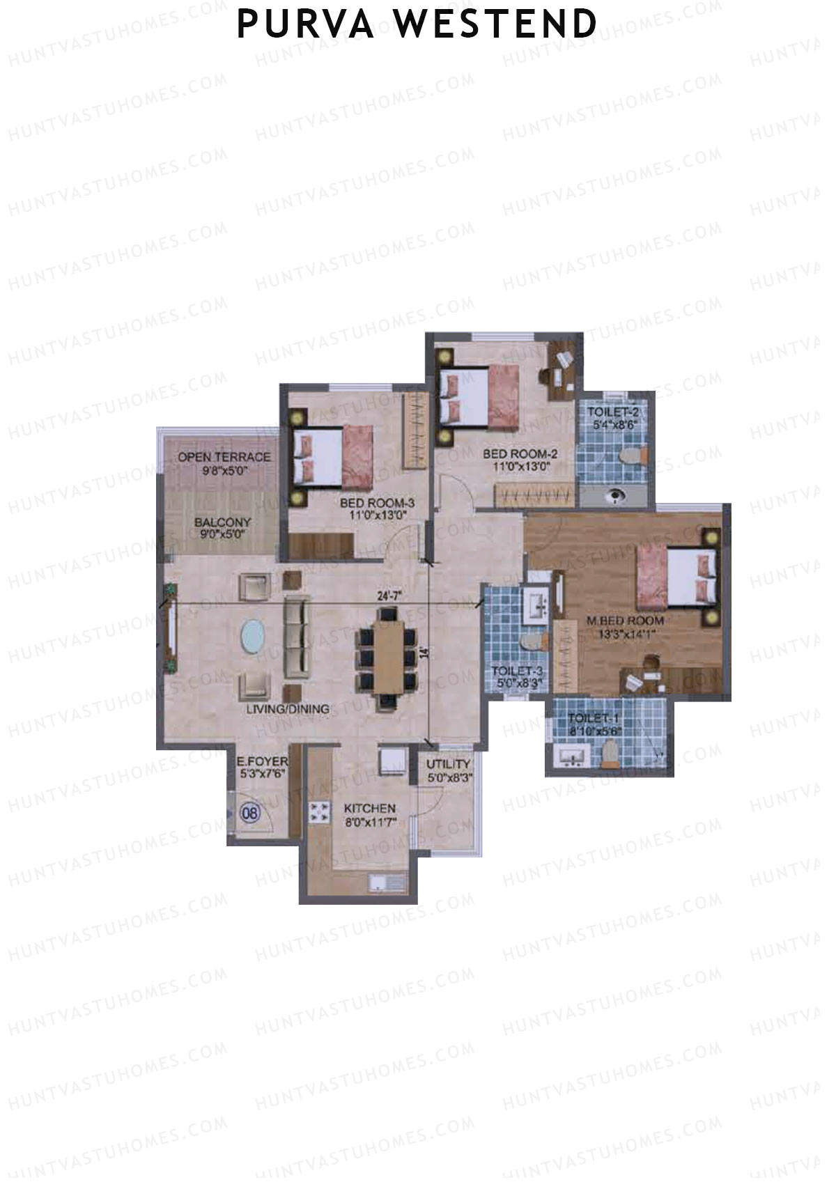 Purva Westend Tower C Unit 8 Type (Penthouse) Floor Plan