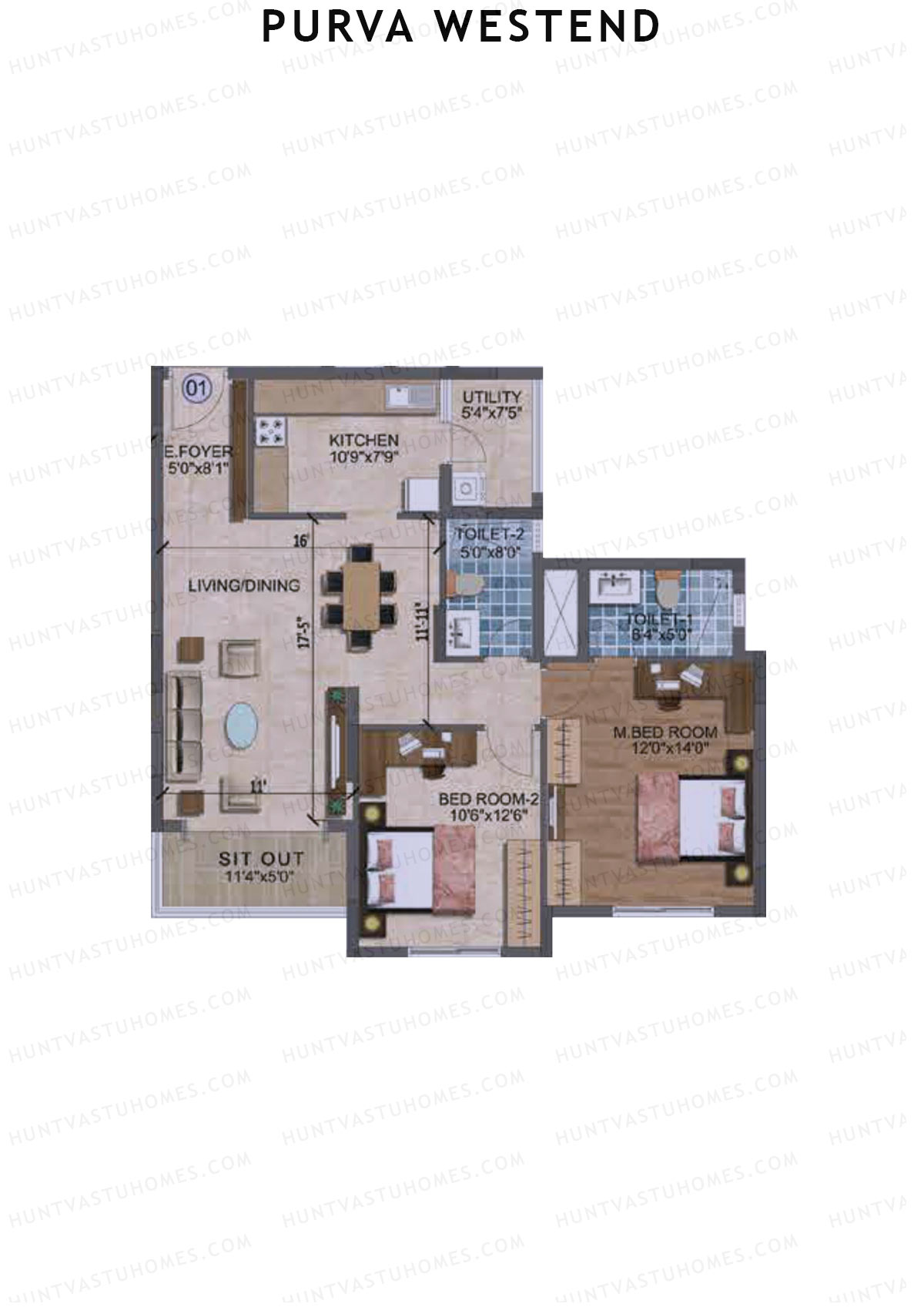Purva Westend Tower D Unit 1 Floor Plan