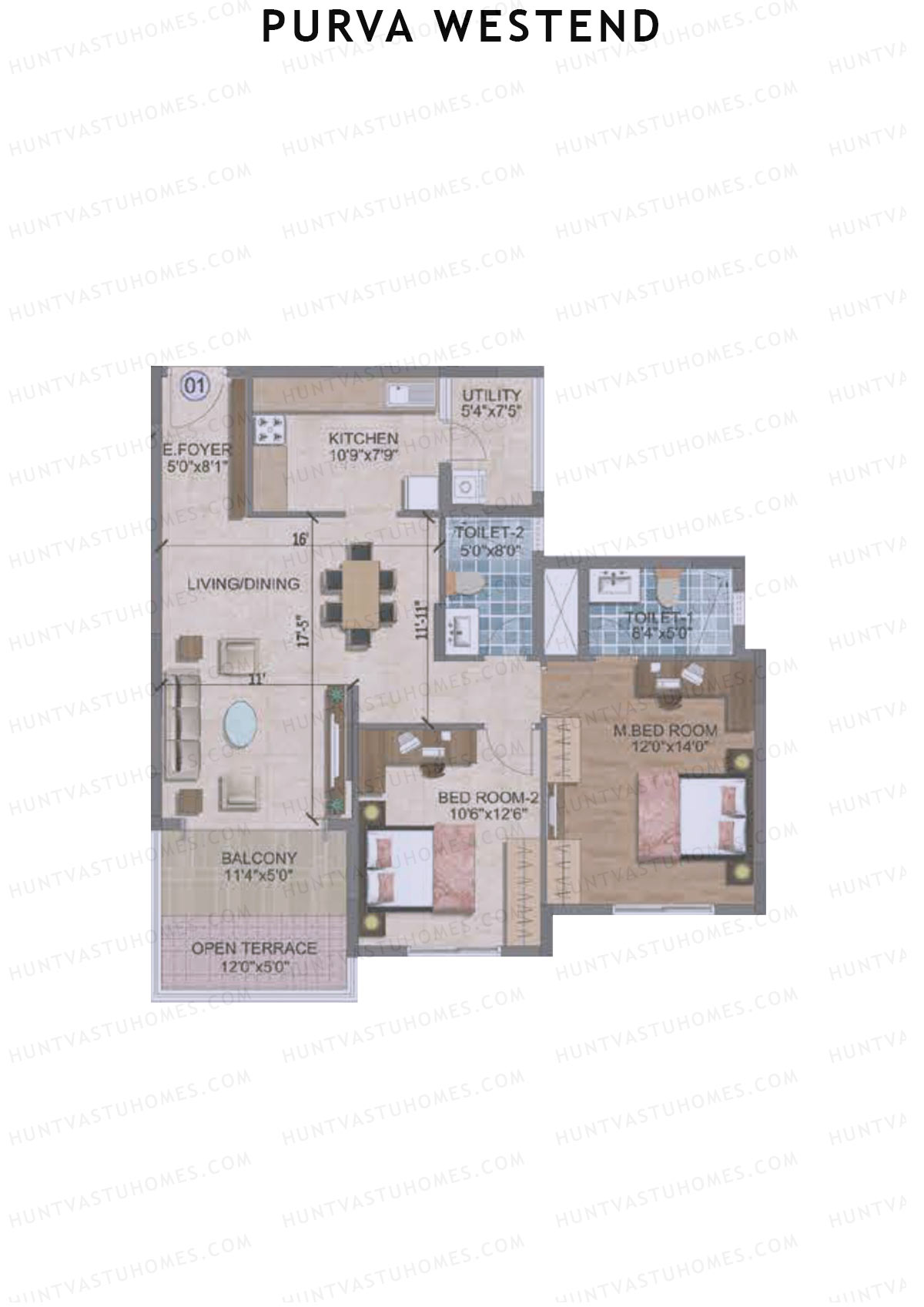 Purva Westend Tower D Unit 1 Type (Penthouse) Floor Plan