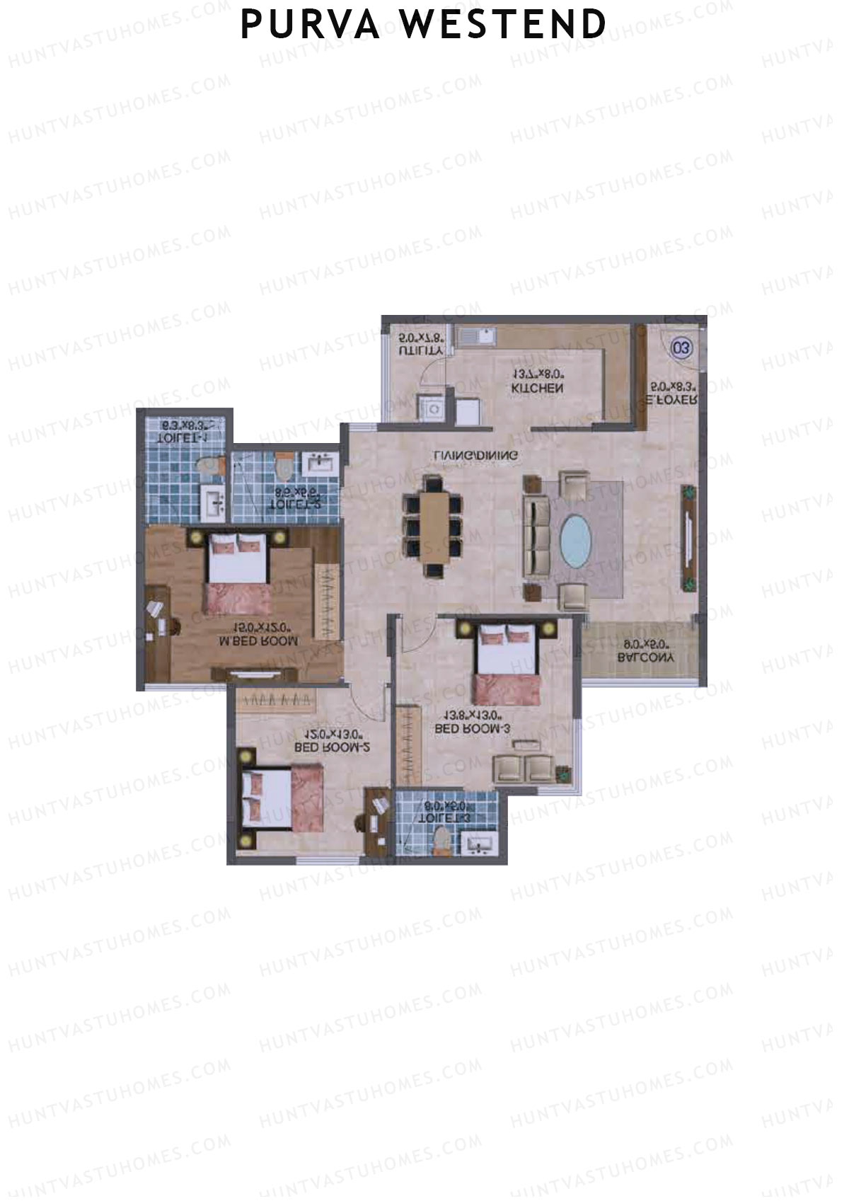 Purva Westend Tower D Unit 2 Floor Plan
