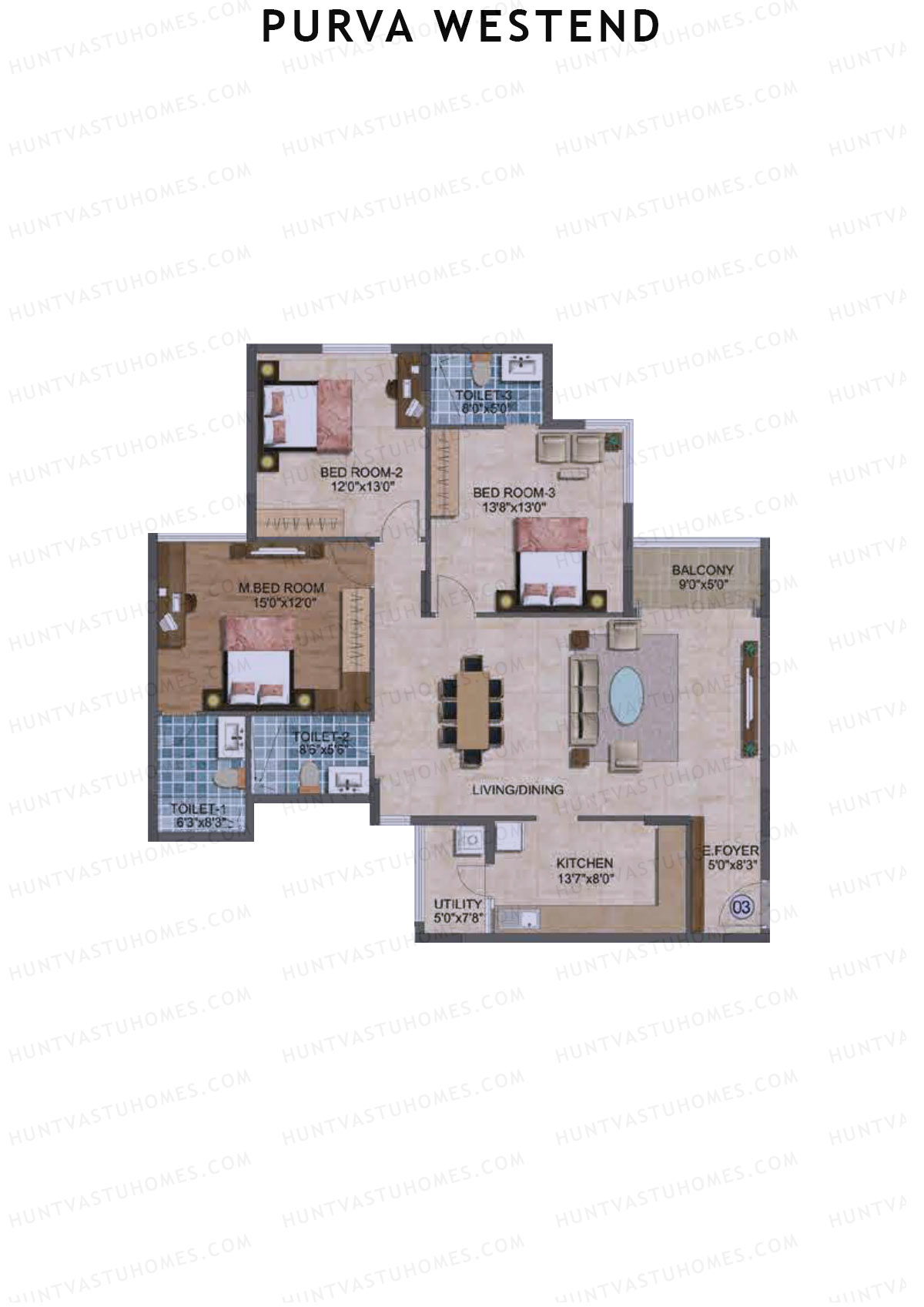 Purva Westend Tower D Unit 3 Floor Plan