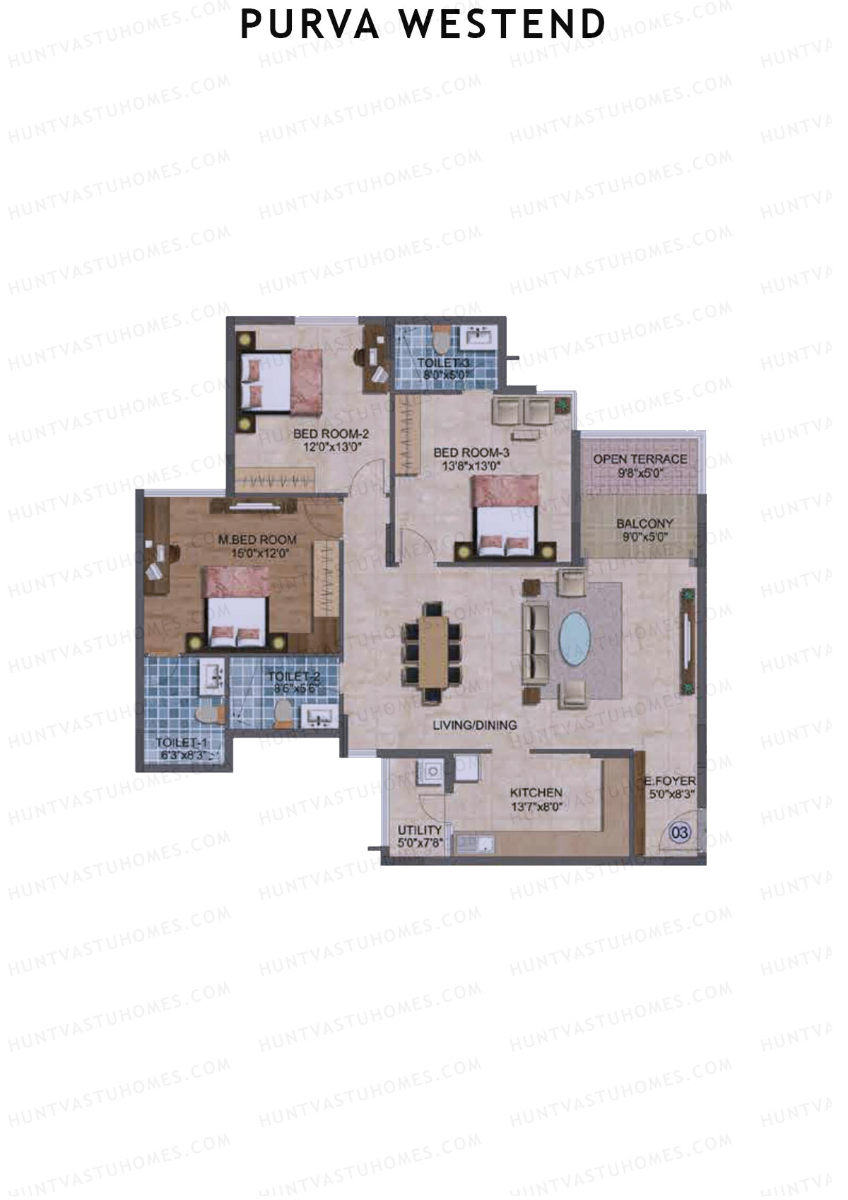 Purva Westend Tower D Unit 3 Type (Penthouse) Floor Plan