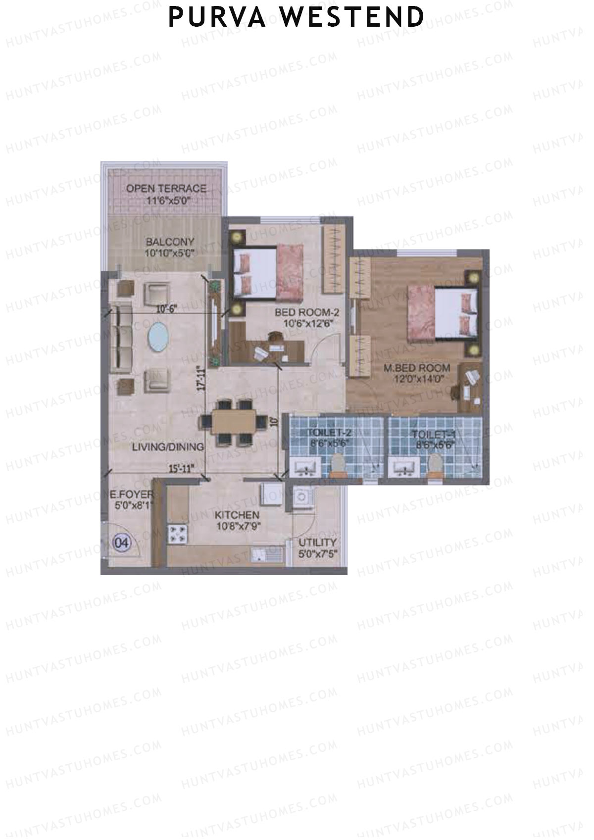 Purva Westend Tower D Unit 4 Type (Penthouse) Floor Plan