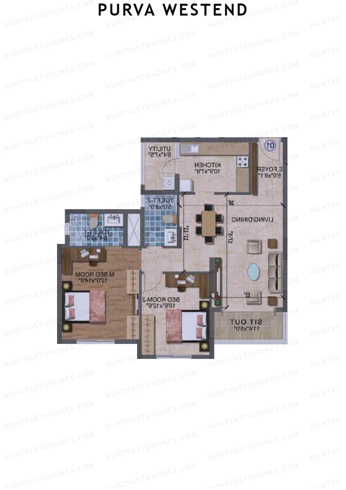 Purva Westend Tower D Unit 8 Floor Plan