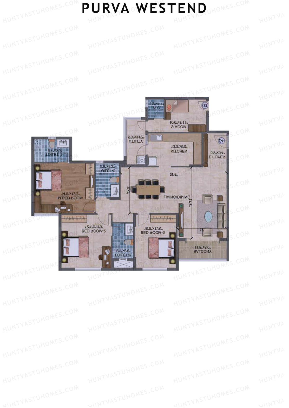 Purva Westend Tower E Unit 1 Floor Plan