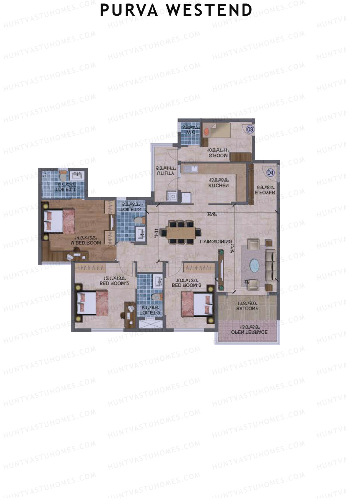Purva Westend Tower E Unit 1 Type (Penthouse) Floor Plan