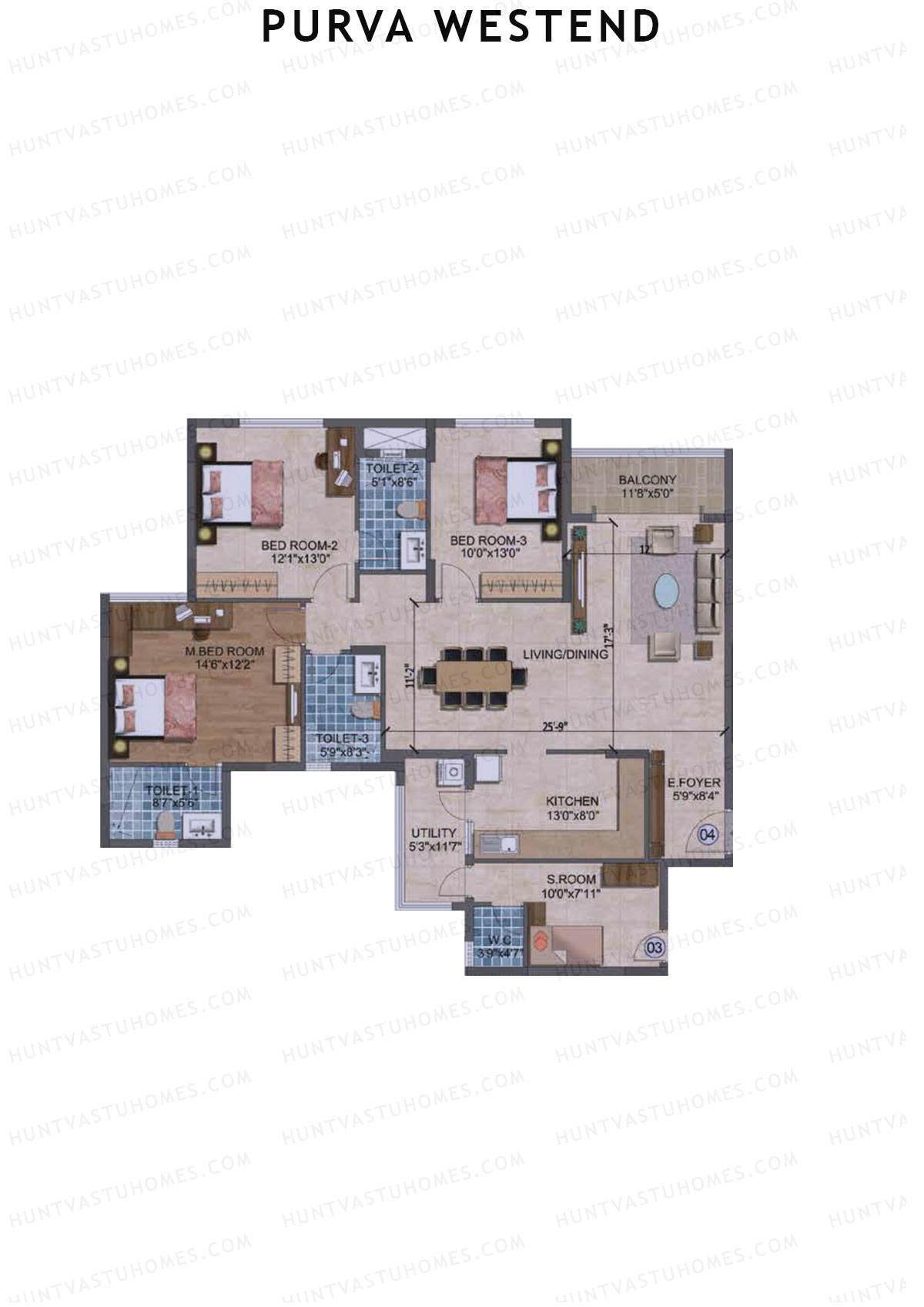 Purva Westend Tower E Unit 4 Floor Plan