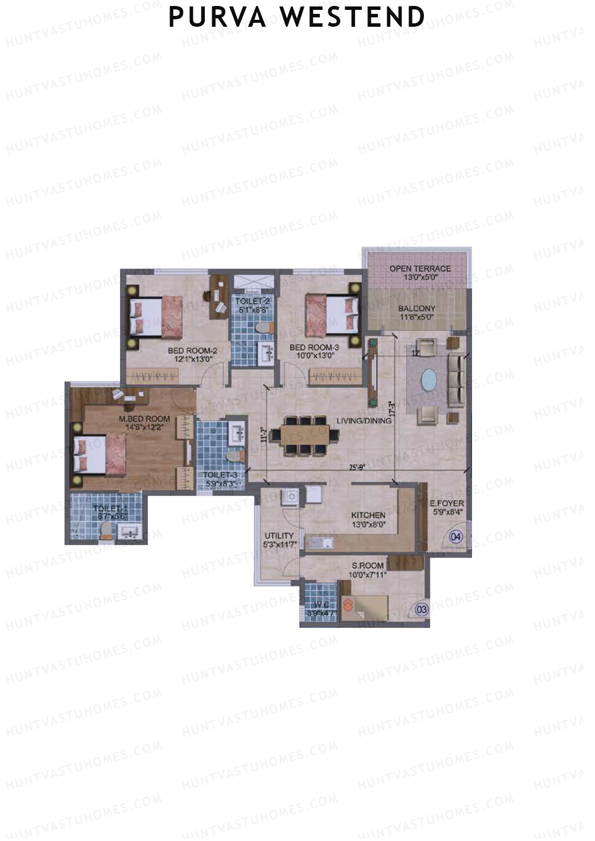Purva Westend Tower E Unit 4 TYPE PH(Penthouse) Floor Plan