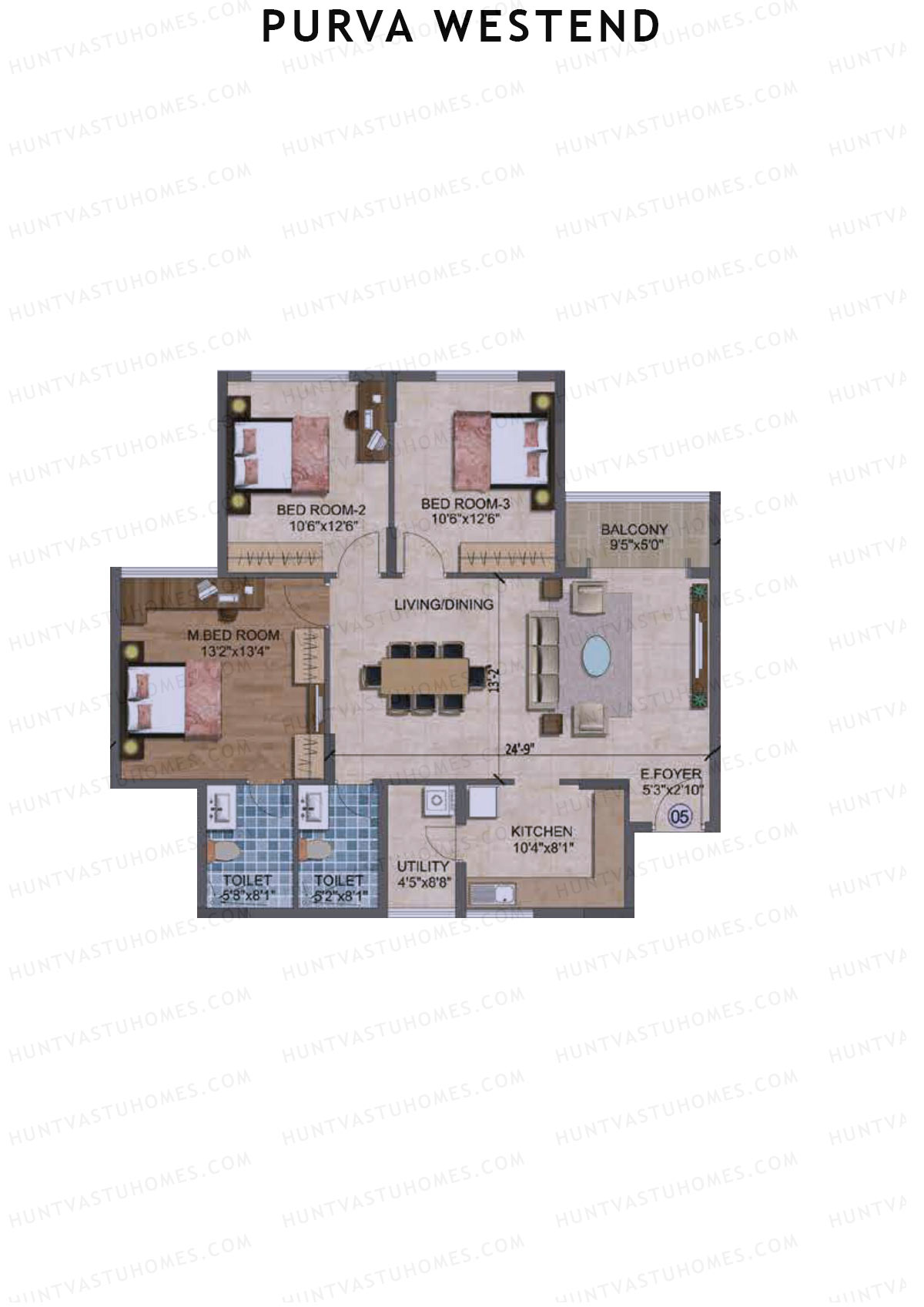 Purva Westend Tower E Unit 5 Floor Plan