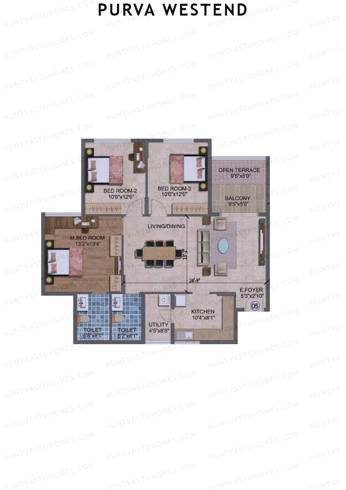 Purva Westend Tower E Unit 5 Type (Penthouse) Floor Plan