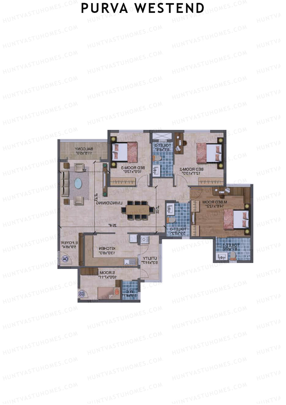 Purva Westend Tower E Unit 6 Floor Plan