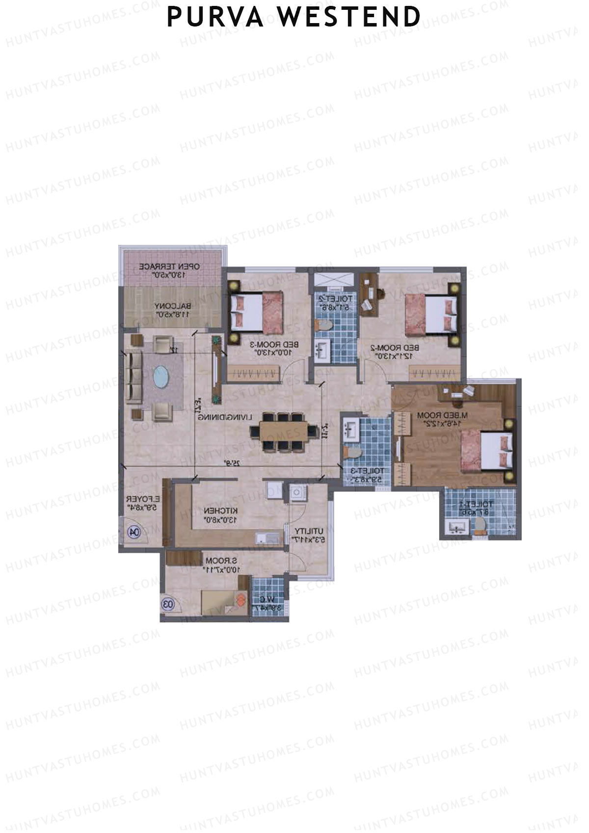 Purva Westend Tower E Unit 6 Type (Penthouse) Floor Plan