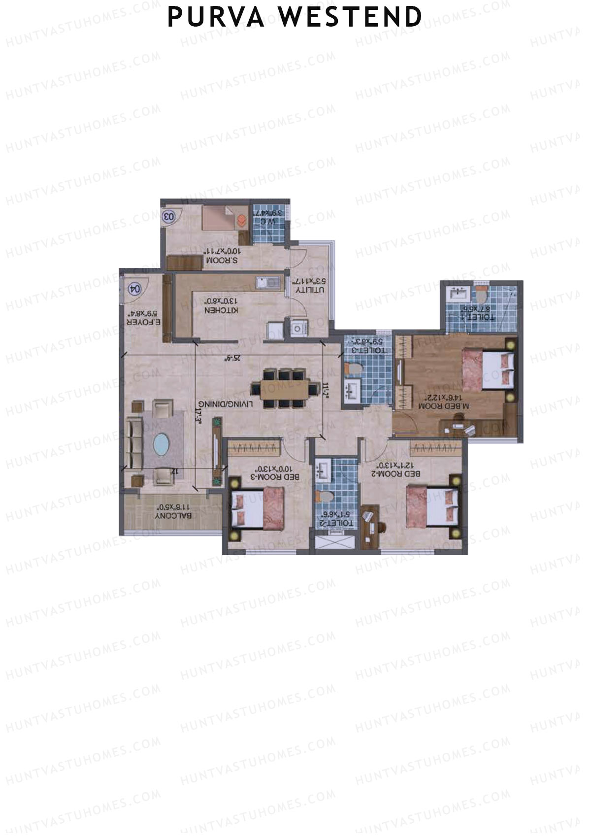 Purva Westend Tower E Unit 9 Floor Plan