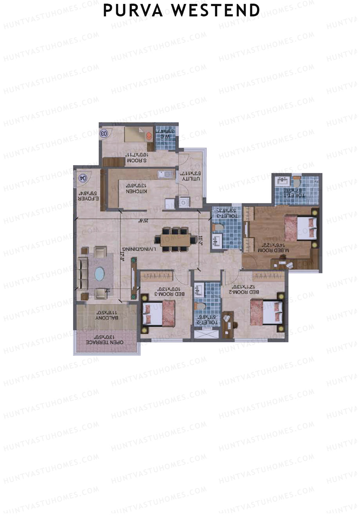 Purva Westend Tower E Unit 9 Type (Penthouse) Floor Plan