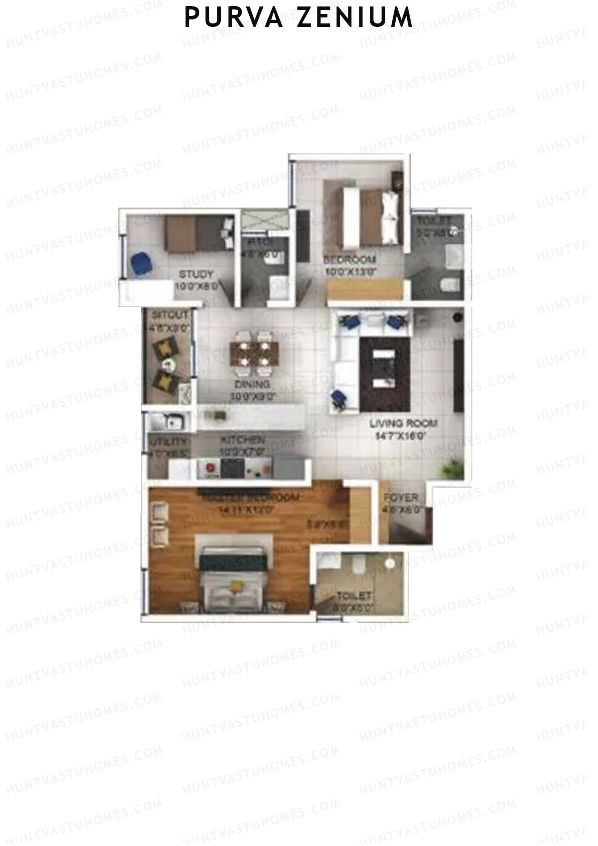 Purva Zenium Tower 10 Unit 1 Floor Plan