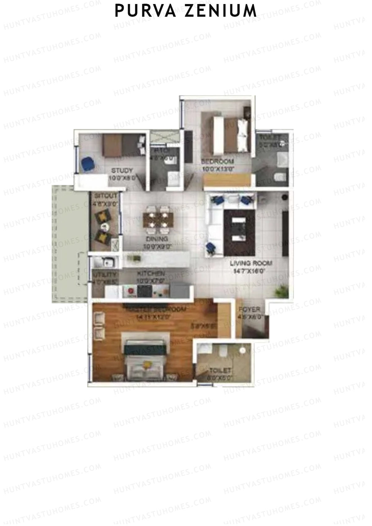 Purva Zenium Tower 10 Unit 1 Floor Plan
