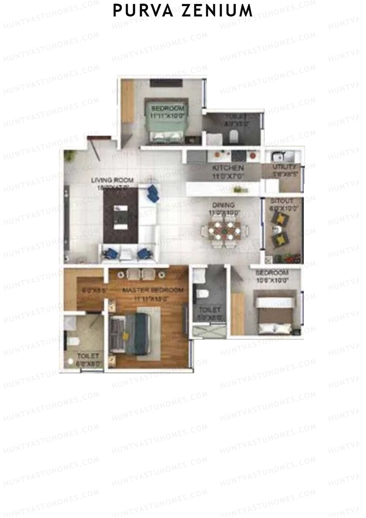 Purva Zenium Tower 10 Unit 3 Floor Plan