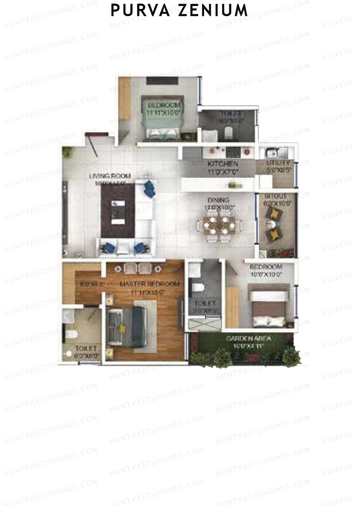 Purva Zenium Tower 10 Unit 3 Floor Plan