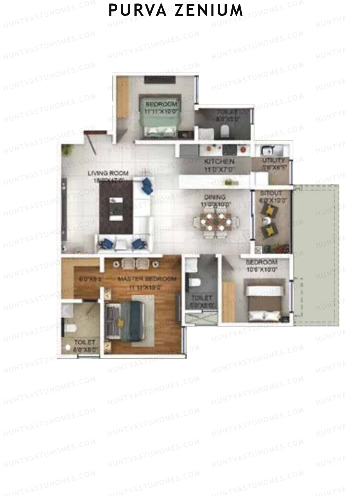 Purva Zenium Tower 10 Unit 3 Floor Plan