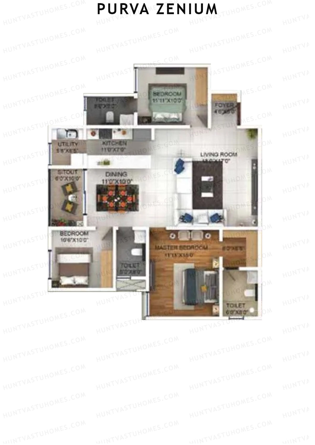 Purva Zenium Tower 10 Unit 4 Floor Plan