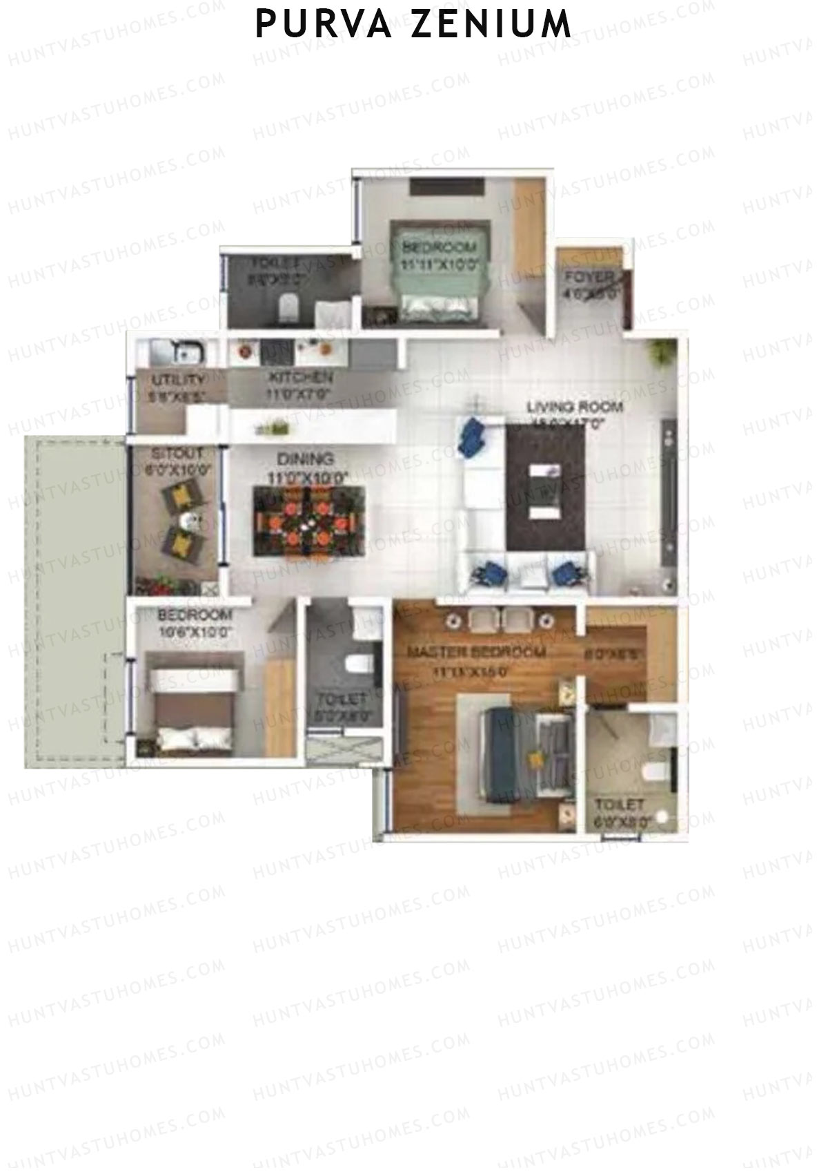 Purva Zenium Tower 10 Unit 4 Floor Plan
