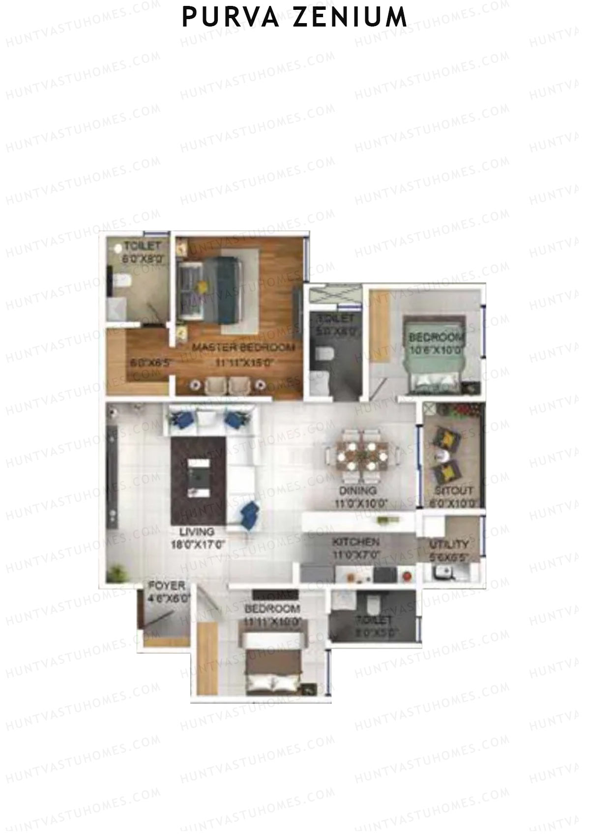 Purva Zenium Tower 11 Unit 2 Floor Plan