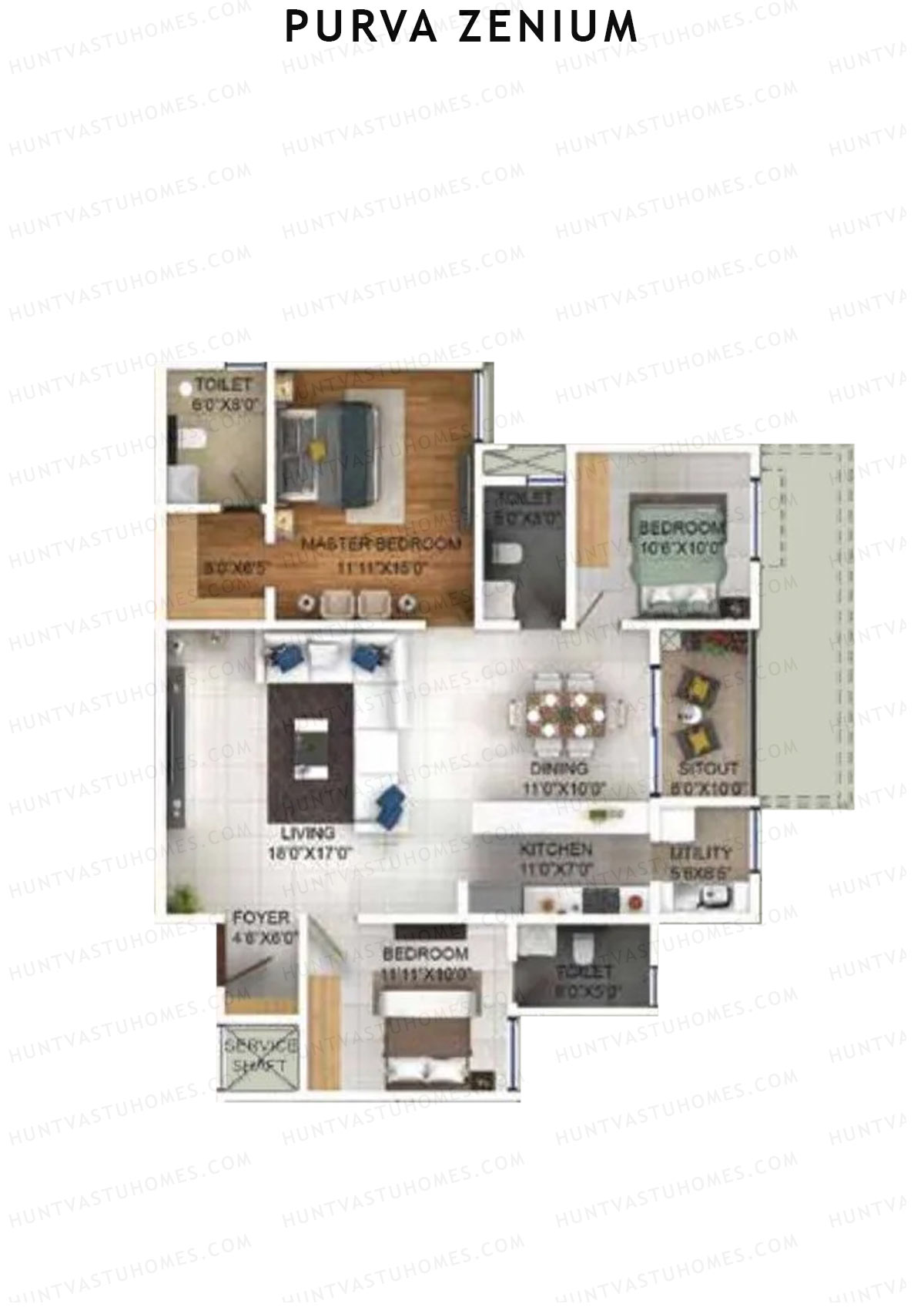 Purva Zenium Tower 11 Unit 2 Floor Plan