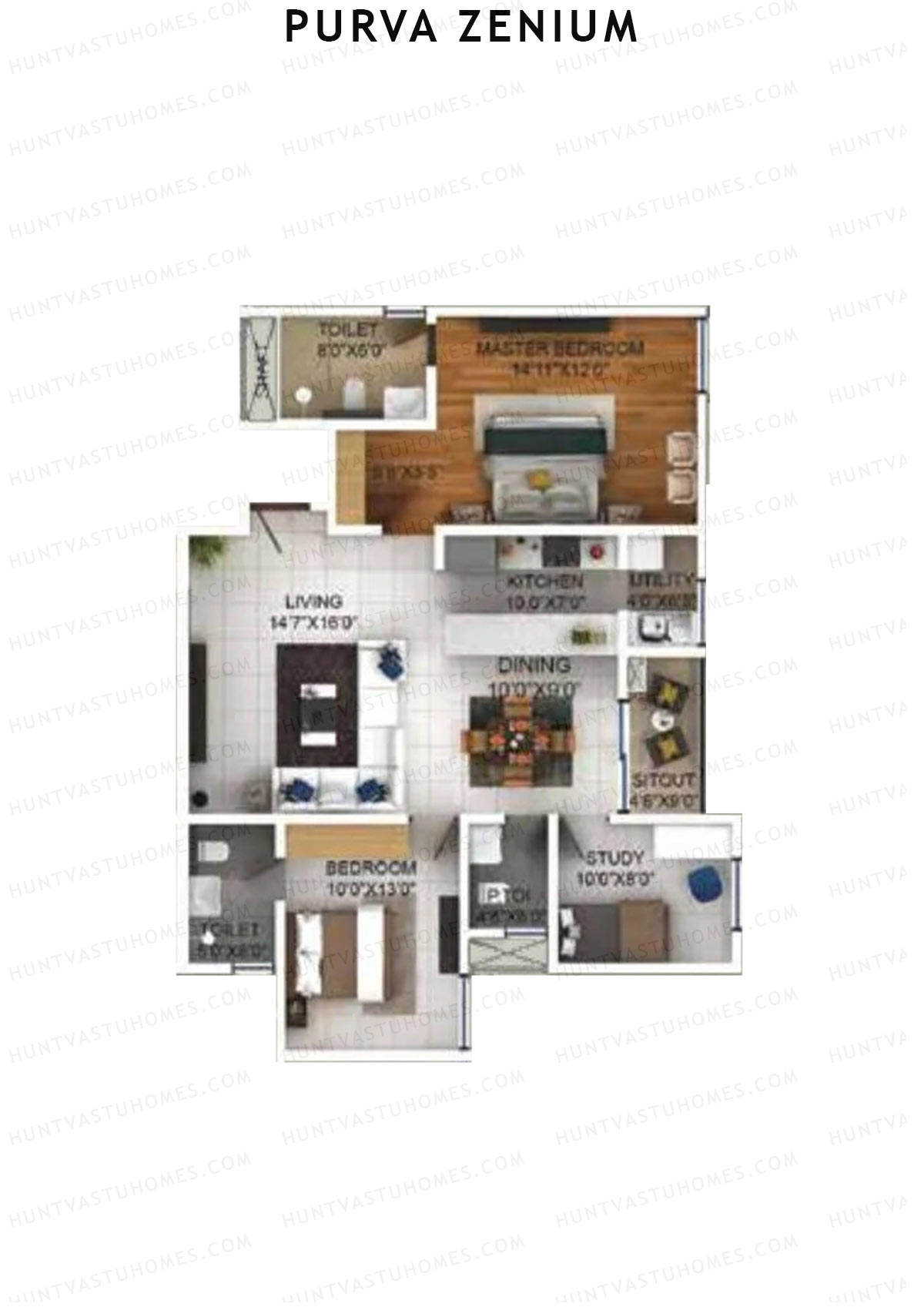 Purva Zenium Tower 11 Unit 3 Floor Plan