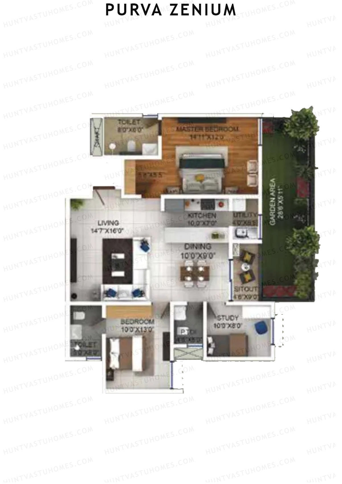 Purva Zenium Tower 11 Unit 3 Floor Plan