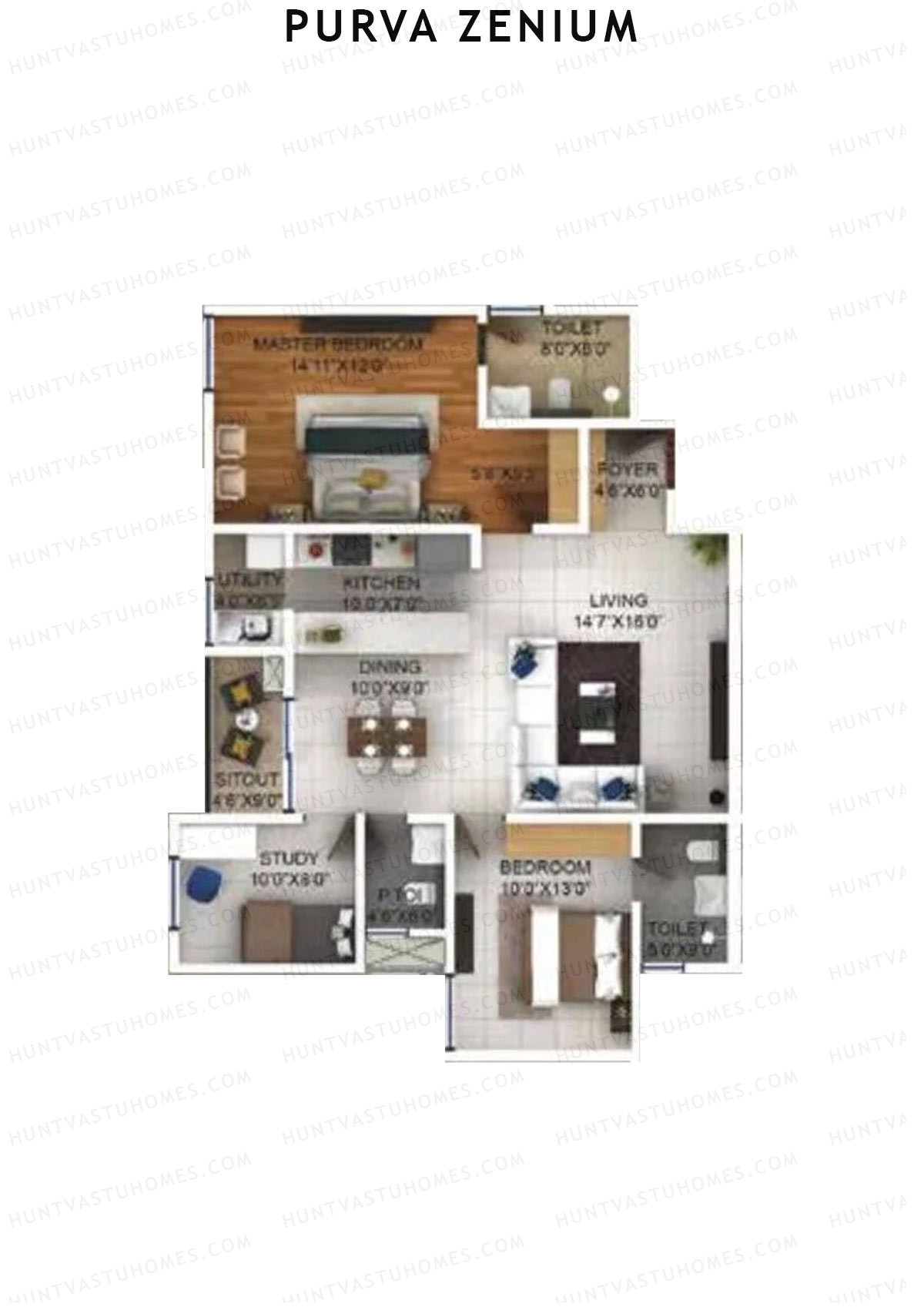Purva Zenium Tower 11 Unit 4 Floor Plan